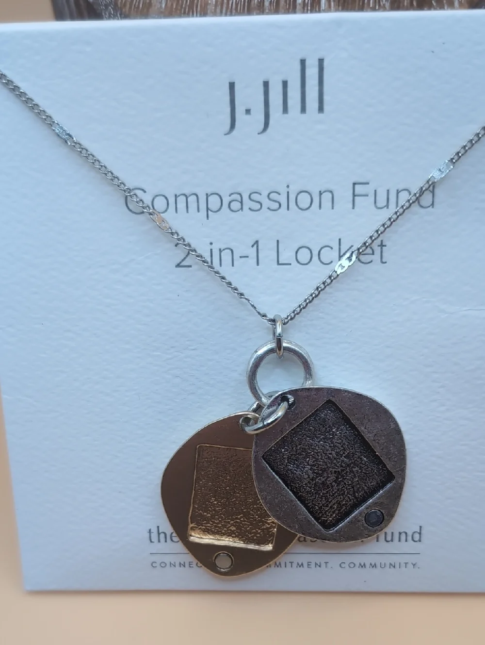 J. Jill Silver Gold Floral 2-in-1 Locket Charm  Necklace NWT
